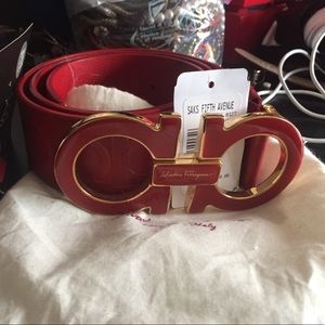Red Ferragamo Belt 
Logo-Embossed w Gancini Buckle